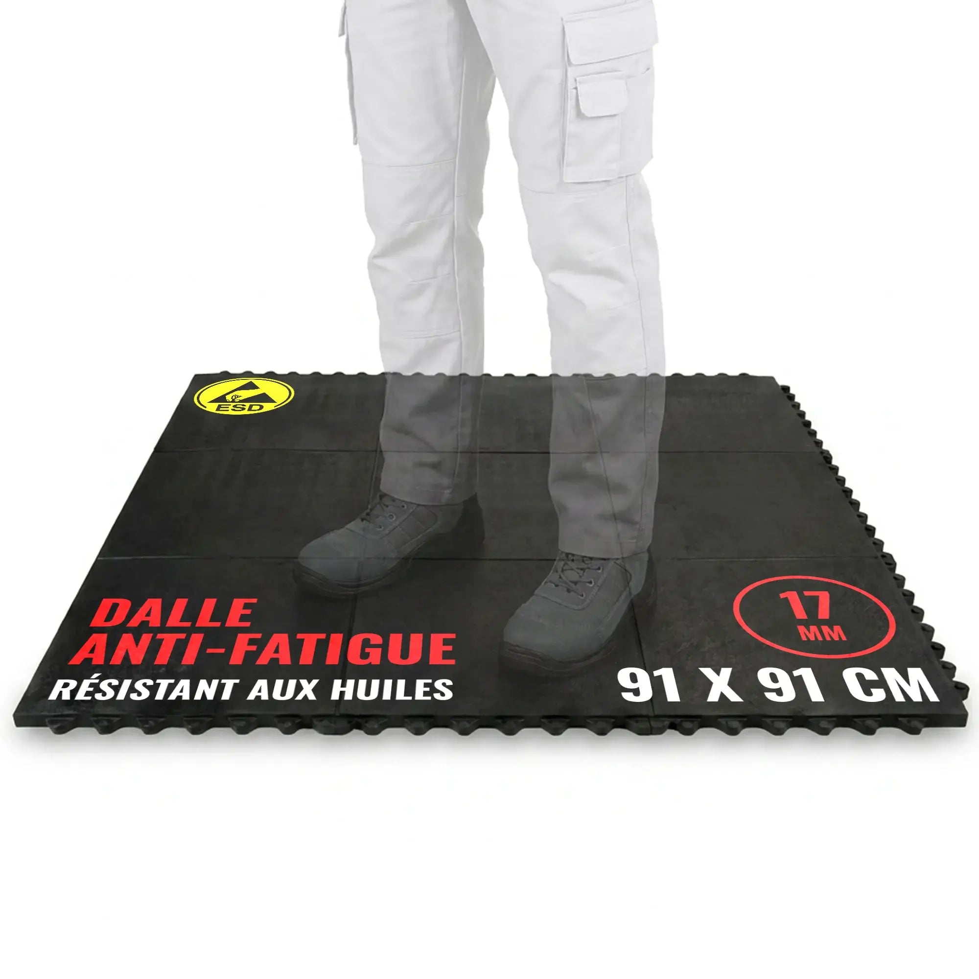 Dalle modulable antifatigue ESD M2 - Caoutchouc nitrile 17 mm, zones huileuses et fluides industriels