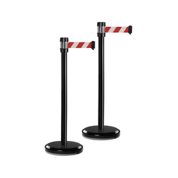 Lot de 2 poteaux guidage noirs – Sangle 2m rouge/blanc, 6 sangles en tête