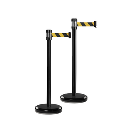 Lot de 2 poteaux guidage noirs – Sangle 2m rouge/blanc, 6 sangles en tête