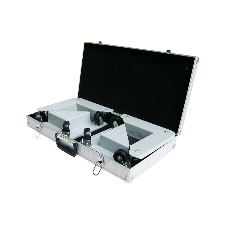 Lot de 4 coins roulants métal + valise aluminium - charge maxi 150kg/coin