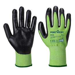 Gant GreenCut Mousse Nitrile Coupure D A645 Vert/Noir Taille XS-XXL Portwest