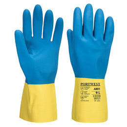 Gant Chimique Latex A801 Jaune/Bleu Taille S-XL Portwest