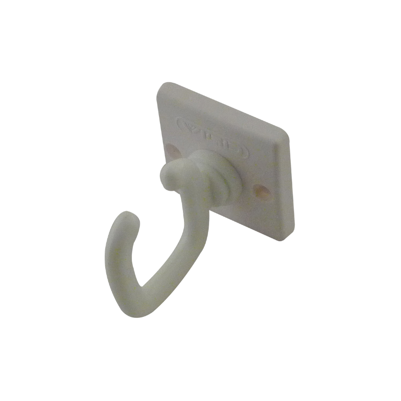 Crochet plastique ouvert sur platine - blanc