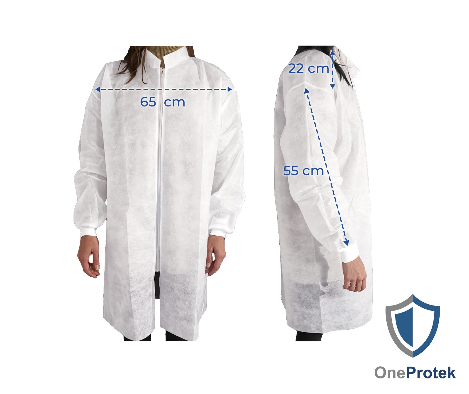 ONEPROTEK Blouses Visiteurs Jetables Fermeture Éclair – Carton de 10 sachets de 10