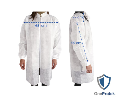 ONEPROTEK Blouses Visiteurs Jetables Fermeture Éclair – Carton de 10 sachets de 10