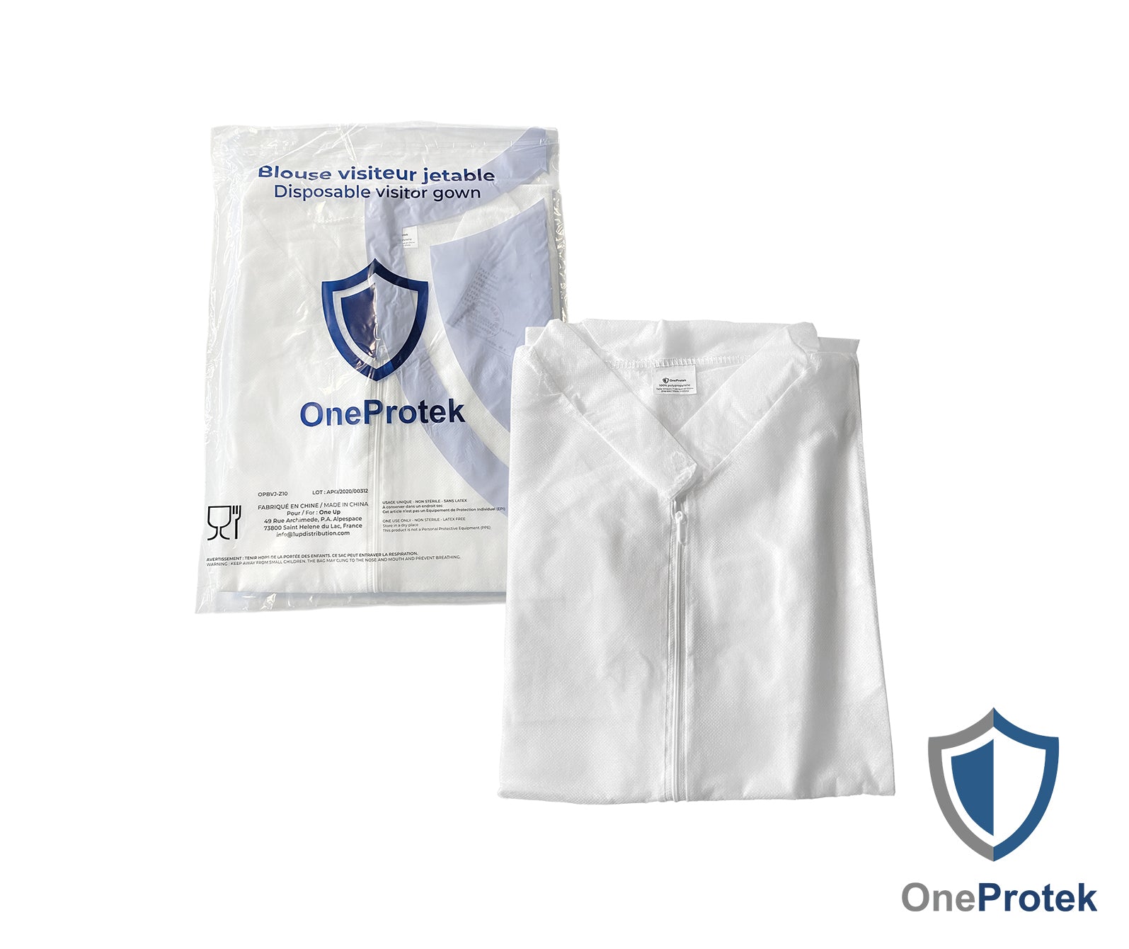 ONEPROTEK Blouses Visiteurs Jetables Fermeture Éclair – Carton de 10 sachets de 10