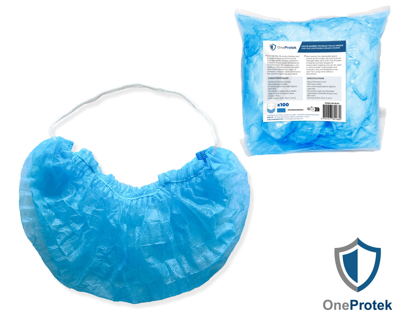 ONEPROTEK Cache-Barbes Jetables Taille Unique – Carton de 20 sachets de 100