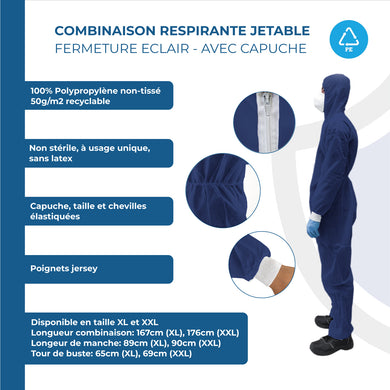 ONEPROTEK Combinaisons Respirantes Jetables SPP 50g/m² – Carton de 50