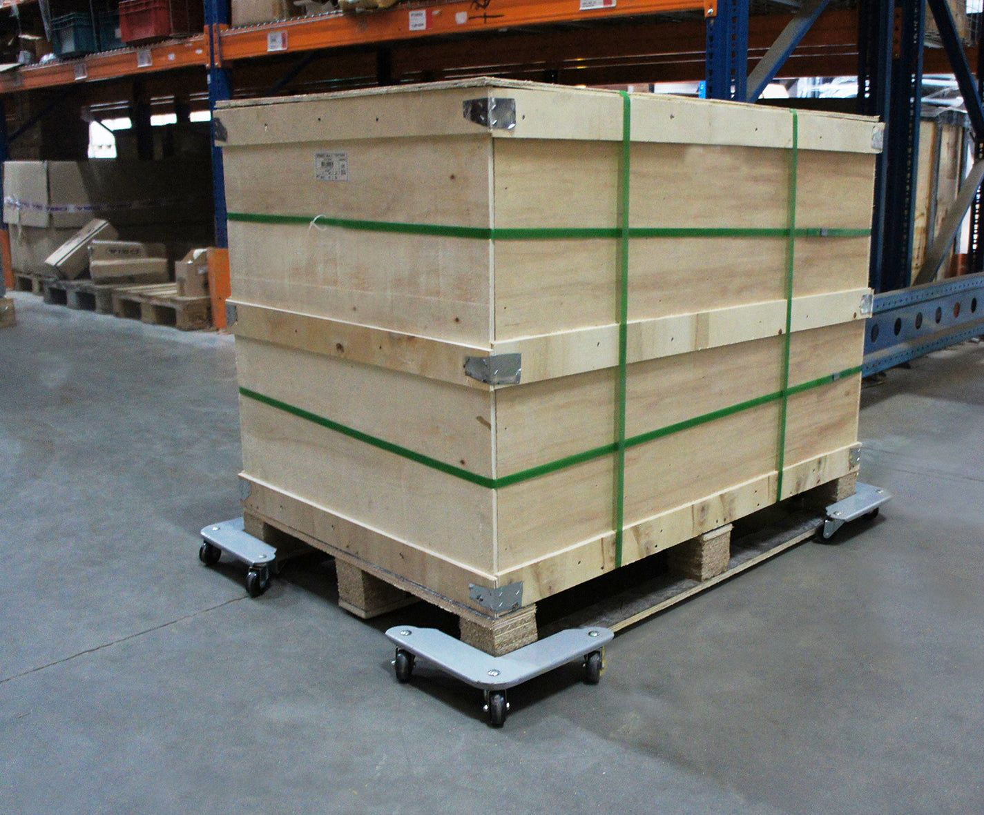 Lot de 4 coins roulants métal + valise aluminium - charge maxi 150kg/coin