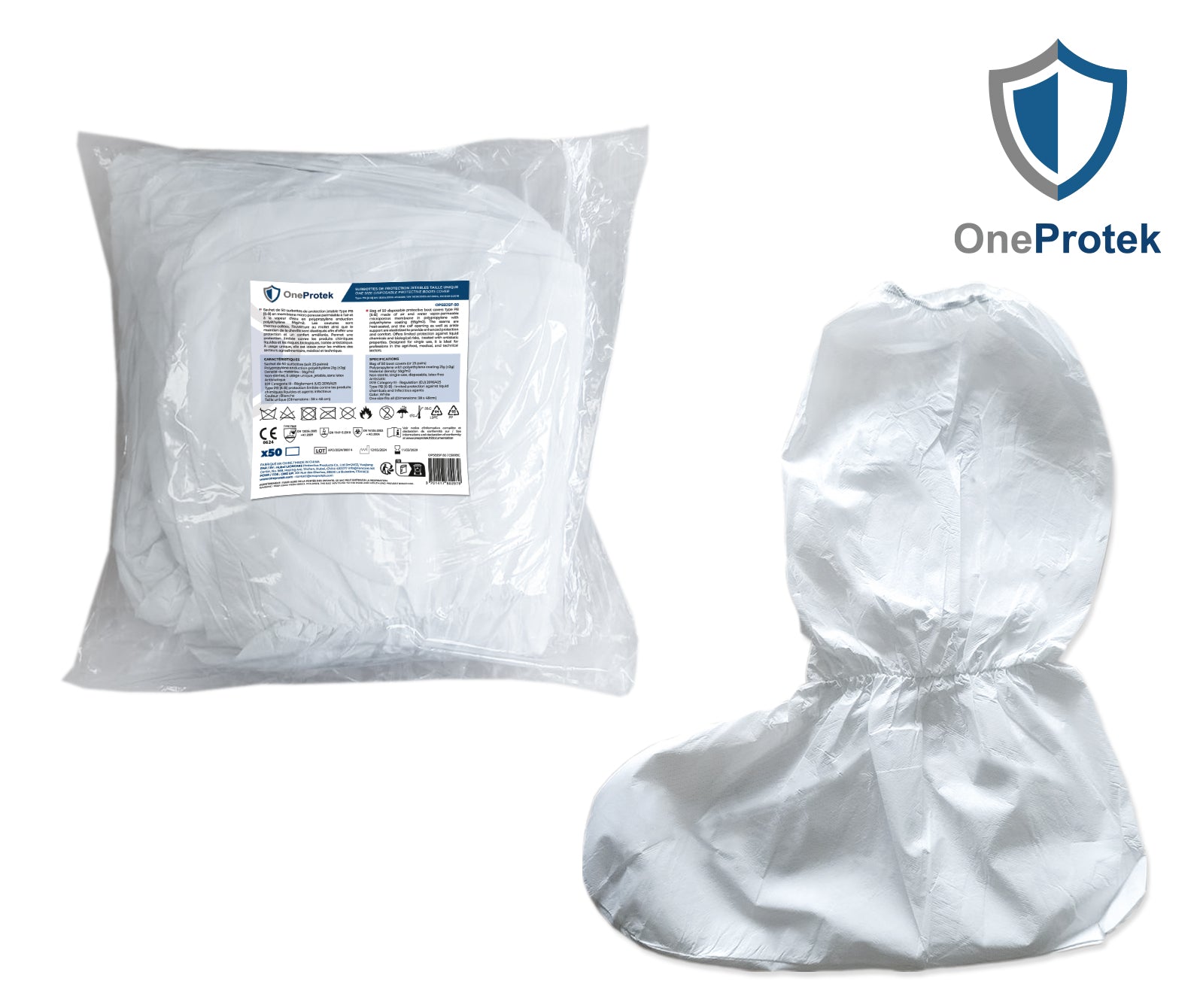 ONEPROTEK Surbottes de Protection Type 6B Jetables – Carton de 8 sachets de 50