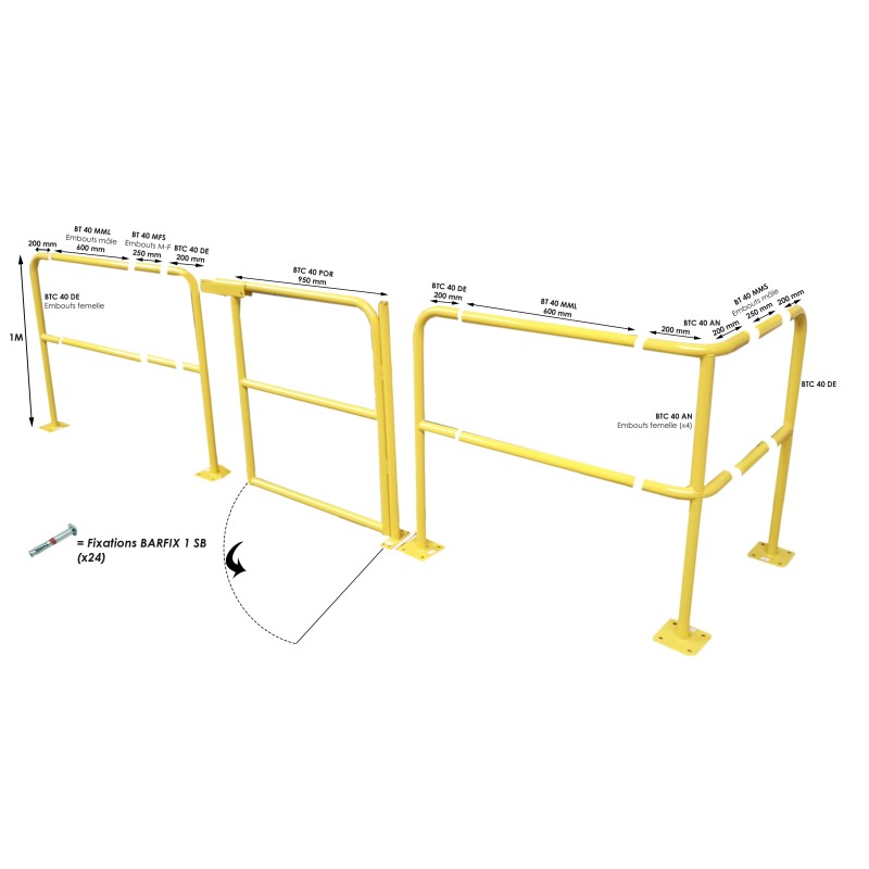 Barrière modulaire en acier - extension longueur 200mm - mâle/femelle