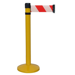 Poteau de guidage chromé à sangle 4m×100mm rouge – Base lestée, anti-panique, intérieur