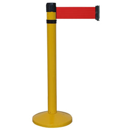 Poteau de guidage chromé à sangle 4m×100mm rouge – Base lestée, anti-panique, intérieur