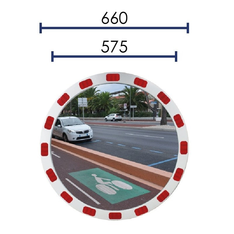 Miroir de sécurité rond avec bandes réfléchissantes