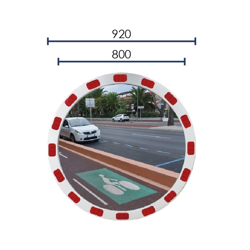 Miroir de sécurité rond avec bandes réfléchissantes