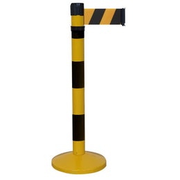 Poteau de guidage chromé à sangle 4m×100mm rouge – Base lestée, anti-panique, intérieur