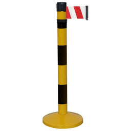 Poteau de guidage chromé à sangle 4m×100mm rouge – Base lestée, anti-panique, intérieur