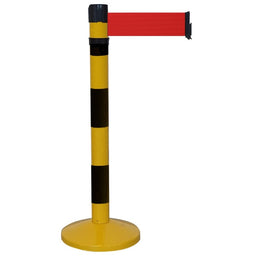 Poteau de guidage chromé à sangle 4m×100mm rouge – Base lestée, anti-panique, intérieur