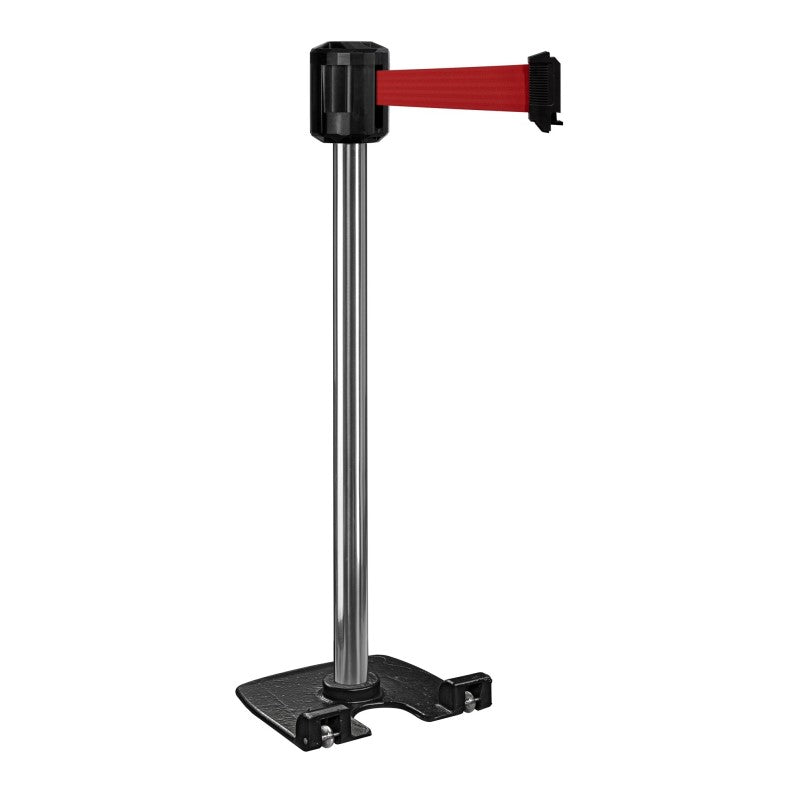 Poteau extérieur chromé base lourde à roulettes - longueur sangle 2m