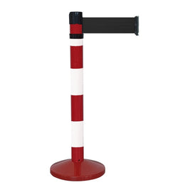 Poteau de guidage chromé à sangle 4m×100mm rouge – Base lestée, anti-panique, intérieur