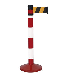 Poteau de guidage chromé à sangle 4m×100mm rouge – Base lestée, anti-panique, intérieur