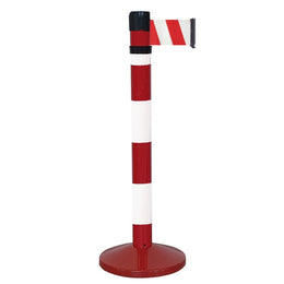 Poteau de guidage chromé à sangle 4m×100mm rouge – Base lestée, anti-panique, intérieur