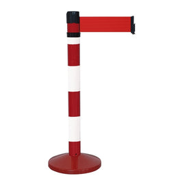 Poteau de guidage chromé à sangle 4m×100mm rouge – Base lestée, anti-panique, intérieur