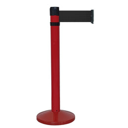 Poteau de guidage chromé à sangle 4m×100mm rouge – Base lestée, anti-panique, intérieur