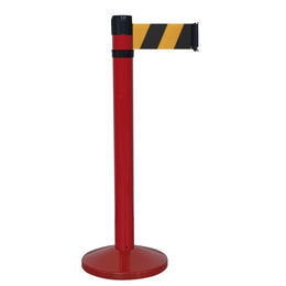 Poteau de guidage chromé à sangle 4m×100mm rouge – Base lestée, anti-panique, intérieur