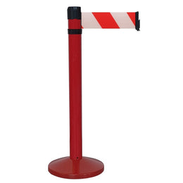 Poteau de guidage chromé à sangle 4m×100mm rouge – Base lestée, anti-panique, intérieur