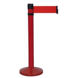 Poteau de guidage chromé à sangle 4m×100mm rouge – Base lestée, anti-panique, intérieur