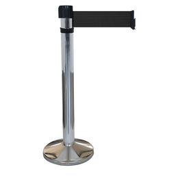 Poteau de guidage chromé à sangle 4m×100mm rouge – Base lestée, anti-panique, intérieur