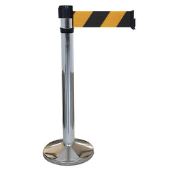 Poteau de guidage chromé à sangle 4m×100mm rouge – Base lestée, anti-panique, intérieur