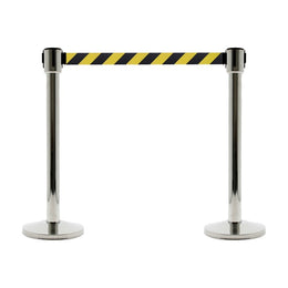 lot-2-poteaux-a-sangle-chrome-jaune-noir-10-metres