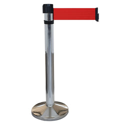 Poteau de guidage chromé à sangle 4m×100mm rouge – Base lestée, anti-panique, intérieur