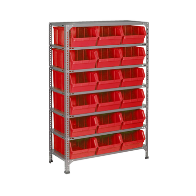 Étagère de rayonnage simple façade en acier - 18 bacs polypropylène 28L, H. 1 600 mm