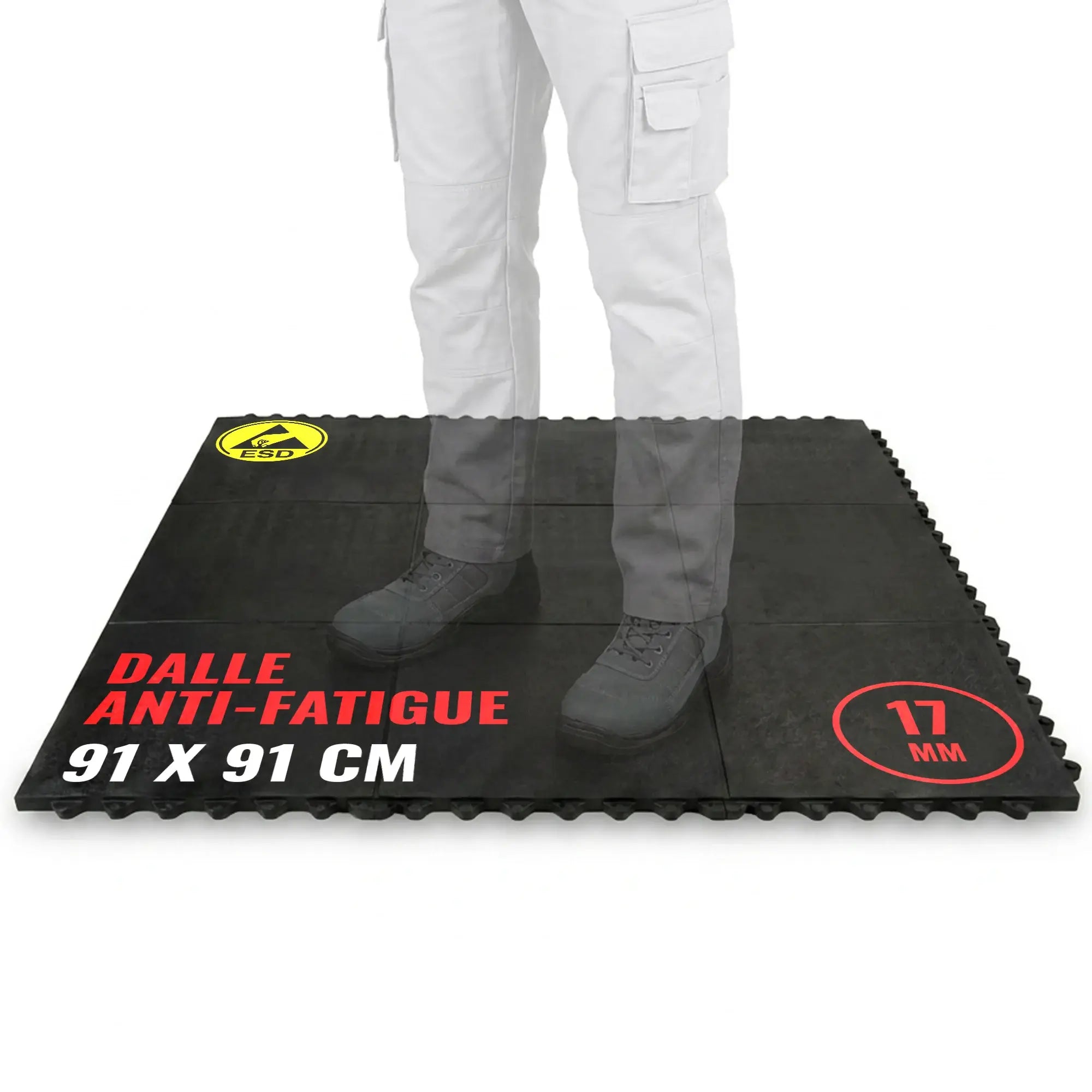 Dalle modulable antifatigue ESD M1 - Caoutchouc naturel 17 mm, zone sèche