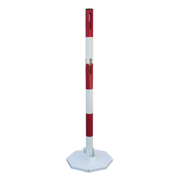 Poteau de balisage métal pliant – Structure acier pliable, 2 niveaux chaîne, base lestée