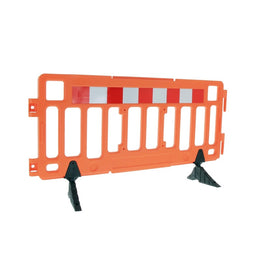 Barrière polypropylène 2m avec pied repliable - bande réfléchissante classe 1, empilable à plat