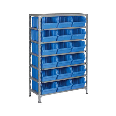 Étagère de rayonnage simple façade en acier - 18 bacs polypropylène 28L, H. 1 600 mm