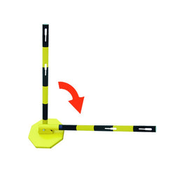 Poteau de balisage métal pliant – Structure acier pliable, 2 niveaux chaîne, base lestée