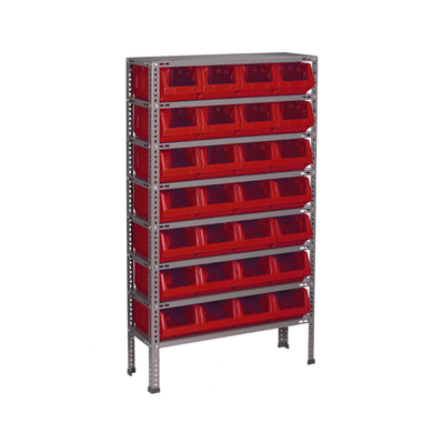 Étagère de rayonnage simple façade en acier - 18 bacs polypropylène 28L, H. 1 600 mm
