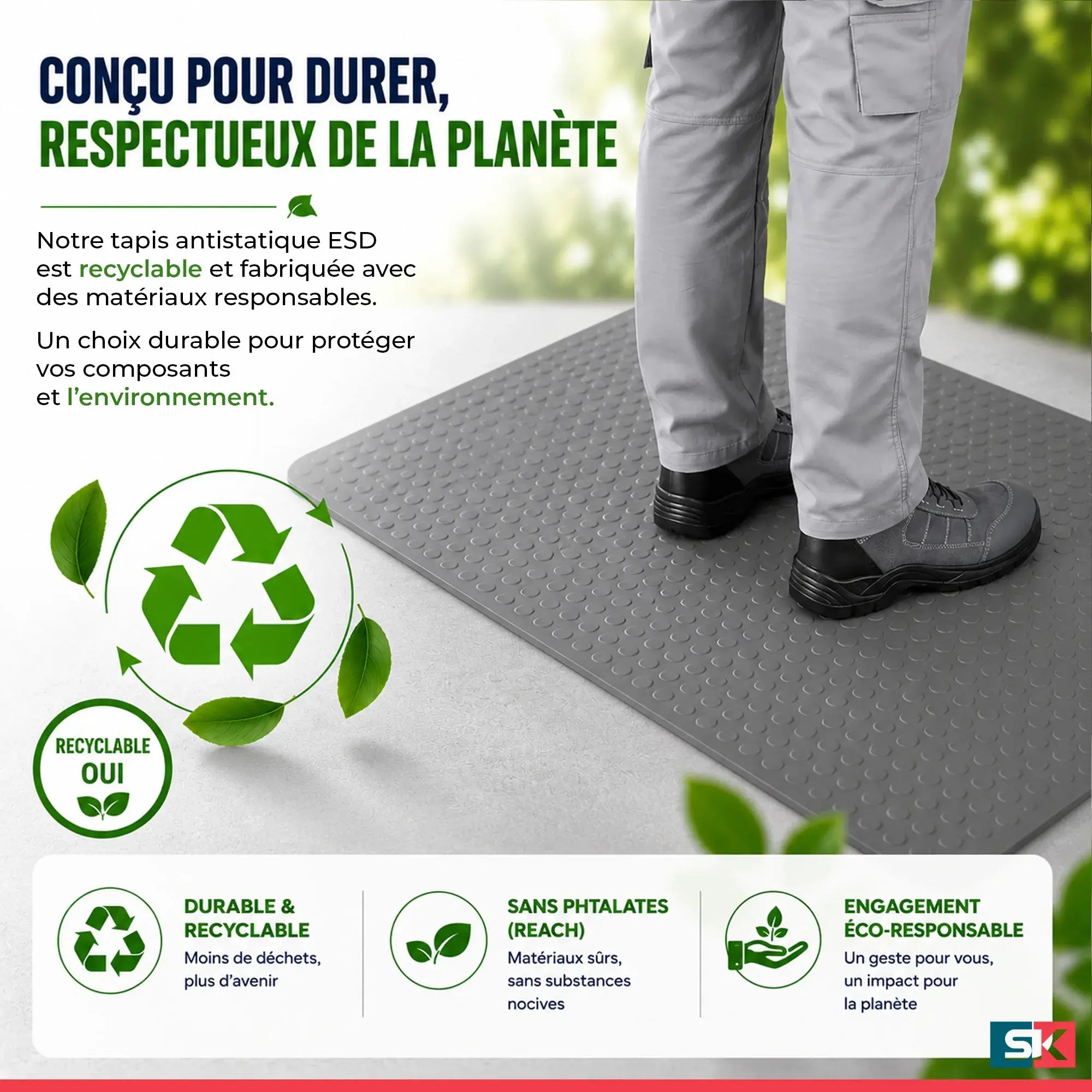 Tapis antistatique ESD W4 - Anti-fatigue sol, mousse vinyle 9,5 mm