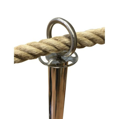 Poteau de guidage acier inox 201 pour corde filante – Base lestée Ø320mm, anneau 4 directions