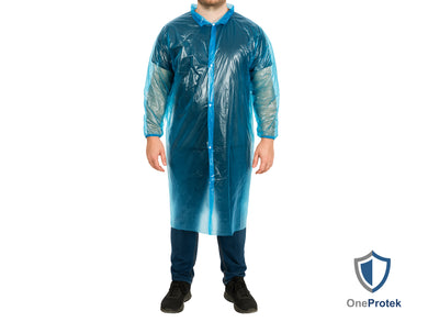 ONEPROTEK Blouses Imperméables Jetables à Boutons Pression – Carton de 30 sachets de 10 – Bleu