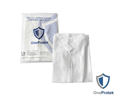 ONEPROTEK Blouses Visiteurs Jetables Fermeture Éclair – Carton de 10 sachets de 10