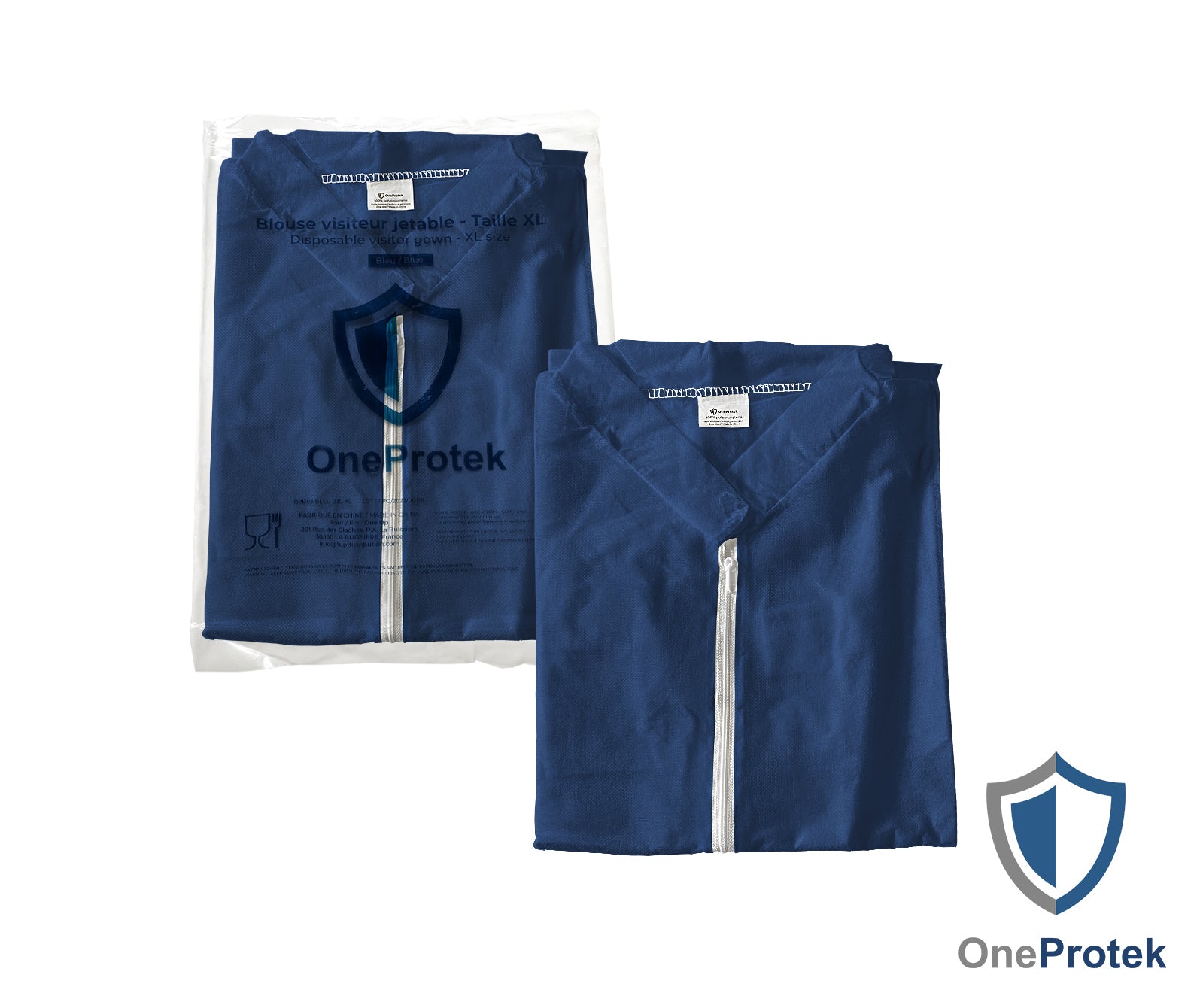 ONEPROTEK Blouses Visiteurs Jetables Fermeture Éclair – Carton de 10 sachets de 10