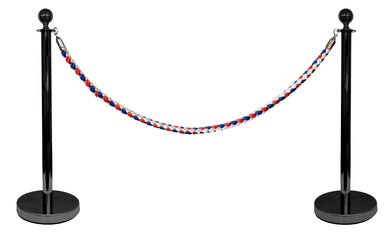Kit extension poteau acier noir tête boule H1050mm – Corde tressée 2m bleu/blanc/rouge incluse