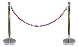 Kit extension poteau acier noir tête boule H1050mm – Corde tressée 2m bleu/blanc/rouge incluse