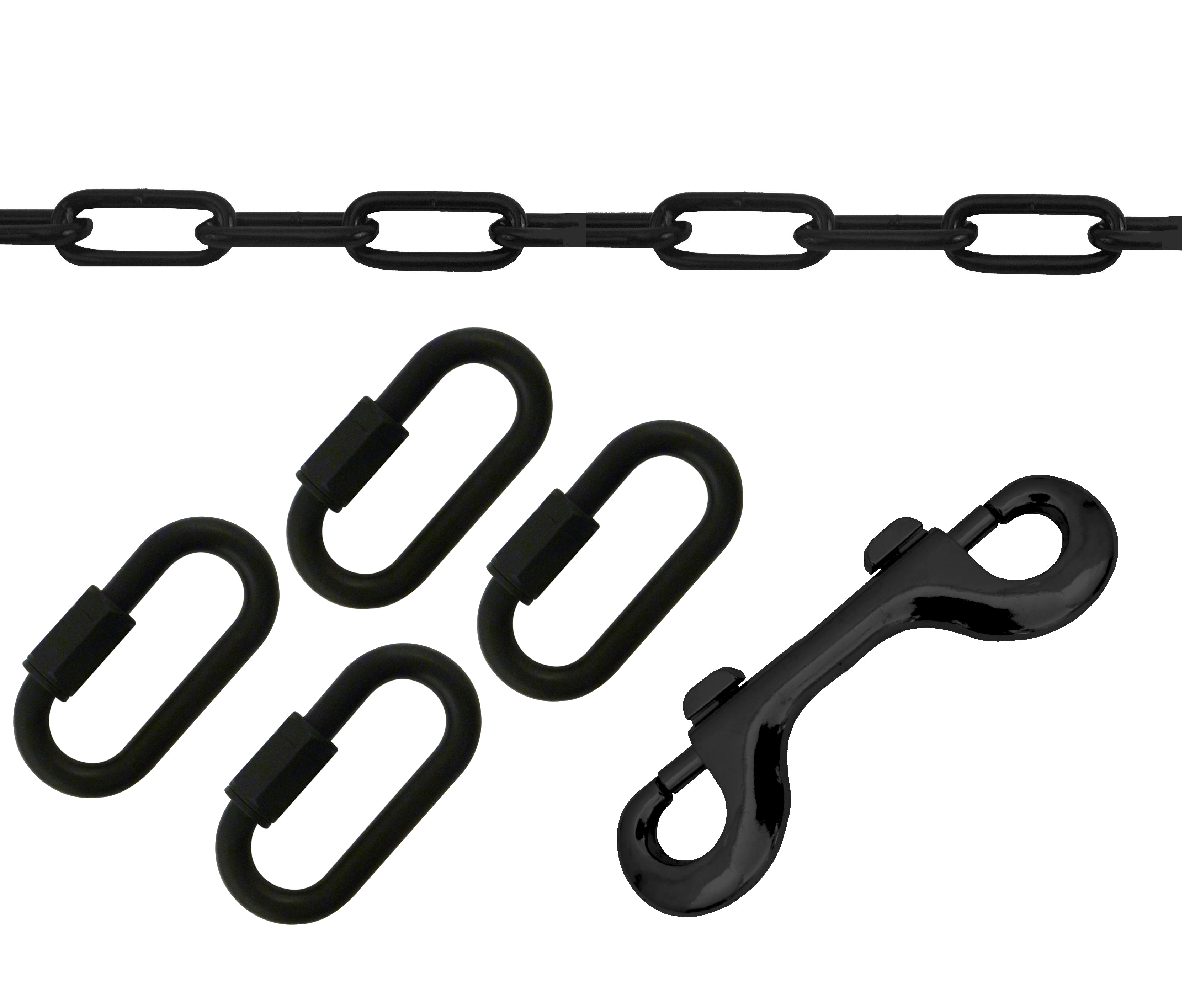 Chaîne acier avec maillon et mousqueton double